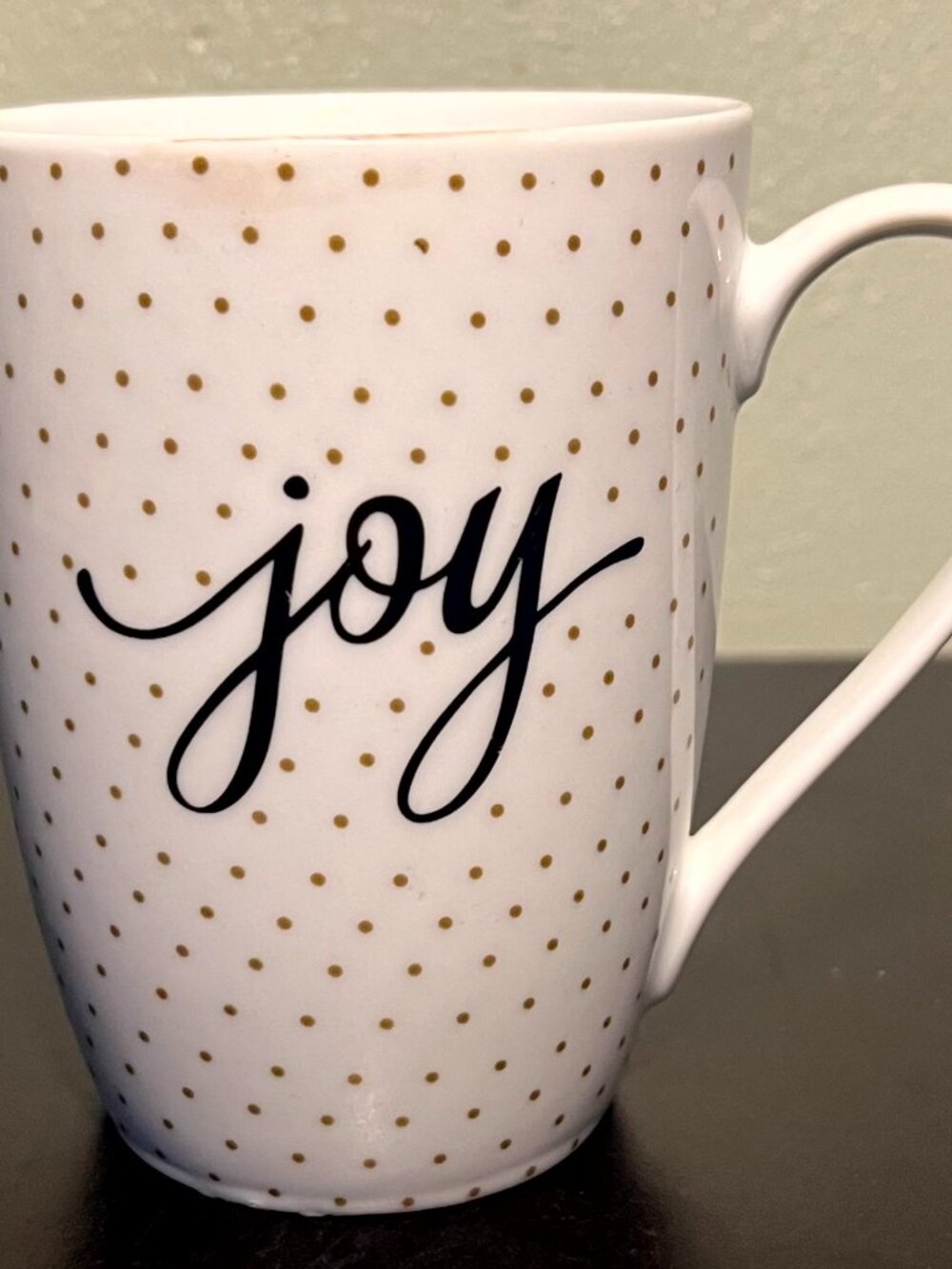 Prima Design JOY Metallic Gold Polka Dot Tall Tapered White Ceramic Coffee Mug